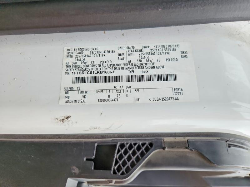 2020 Ford Transit მანქანა იყიდება აუქციონზე, vin: 1FTBR1C81LKB16063, აუქციონის ნომერი: 57205826
