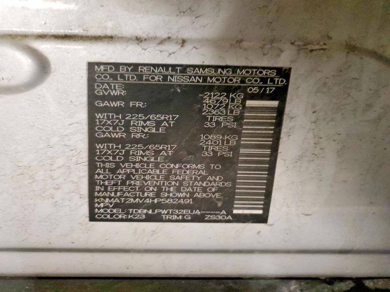 56611086 :رقم المزاد ، KNMAT2MV4HP582491 vin ، 2017 Nissan Rogue مزاد بيع