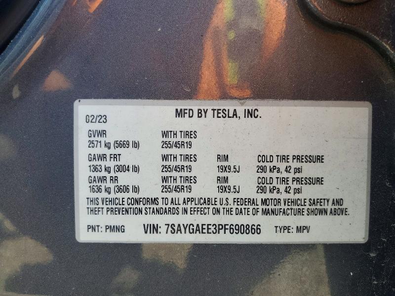 2023 Tesla Model Y მანქანა იყიდება აუქციონზე, vin: 7SAYGAEE3PF690866, აუქციონის ნომერი: 57487526