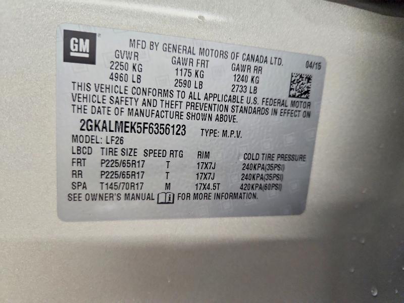 56365286 :رقم المزاد ، 2GKALMEK5F6356123 vin ، 2015 Gmc Terrain مزاد بيع