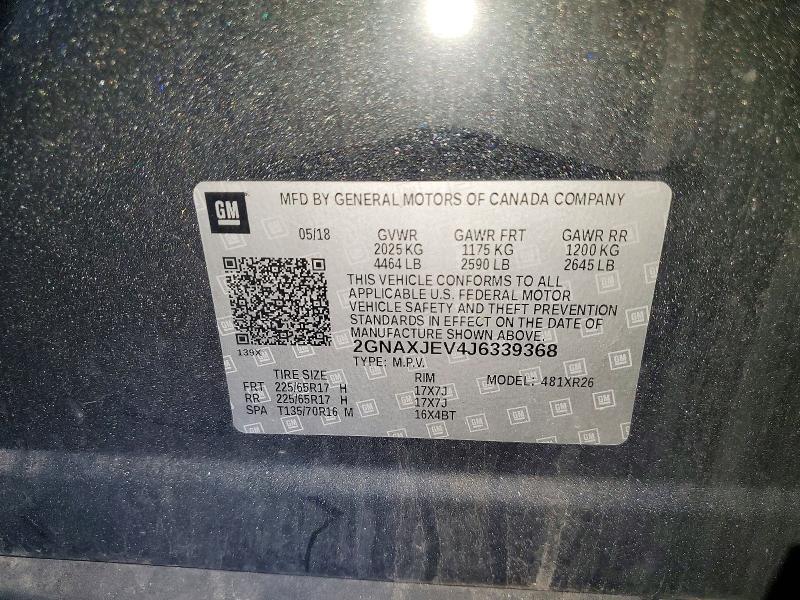 2018 Chevrolet Equinox მანქანა იყიდება აუქციონზე, vin: 2GNAXJEV4J6339368, აუქციონის ნომერი: 58443846