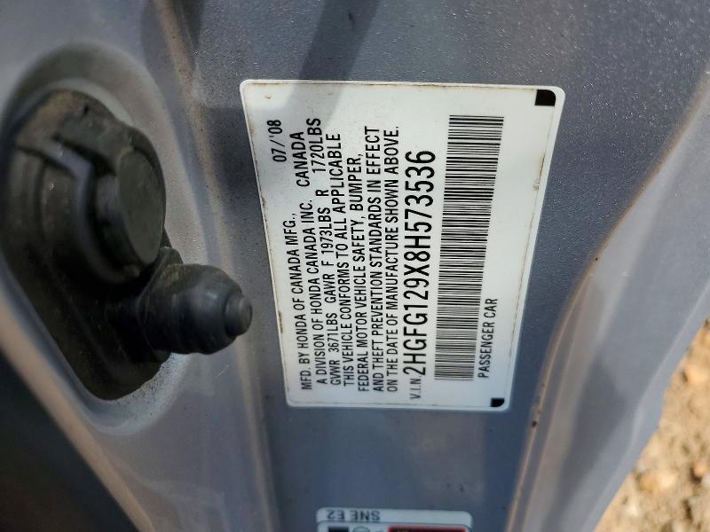 Aukcja sprzedaży 2008 Honda Civic, vin: 2HGFG129X8H573536, numer aukcji: 58355186