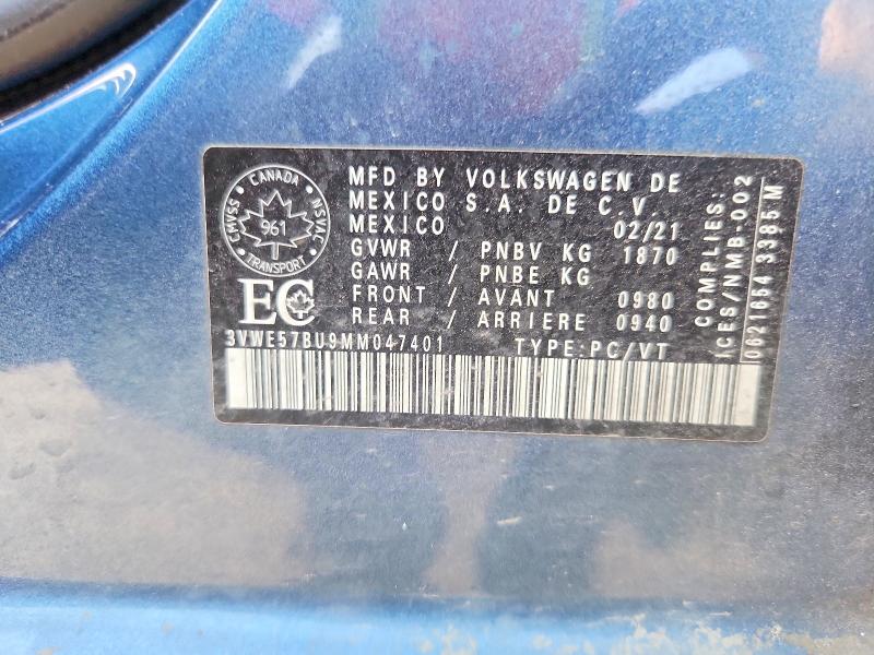 Продаж на аукціоні авто 2021 Volkswagen Jetta, vin: 3VWE57BU9MM047401, номер лоту: 57198266