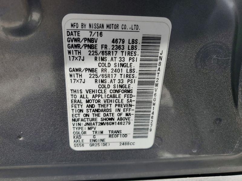 55455906 :رقم المزاد ، JN8AT2MV6GW146279 vin ، 2016 Nissan Rogue مزاد بيع