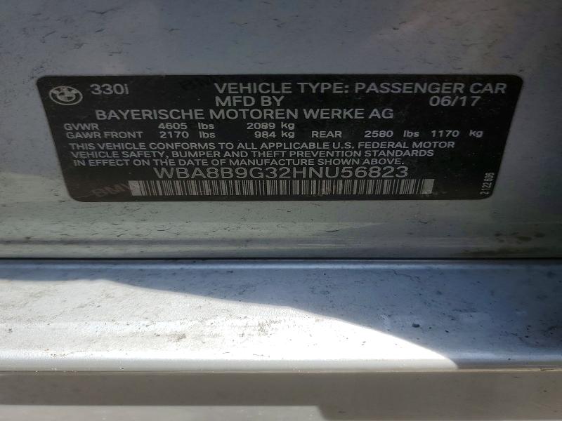 2017 Bmw 330 მანქანა იყიდება აუქციონზე, vin: WBA8B9G32HNU56823, აუქციონის ნომერი: 57175346