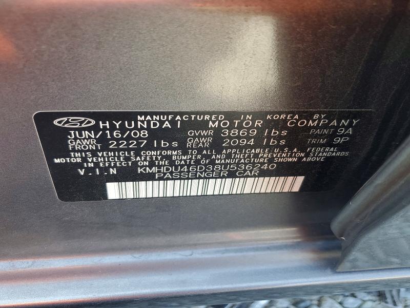 2008 Hyundai Elantra Gl მანქანა იყიდება აუქციონზე, vin: KMHDU46D38U536240, აუქციონის ნომერი: 59333826