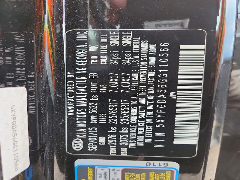 57701256 :رقم المزاد ، 5XYPGDA56GG110566 vin ، 2016 Kia Sorento مزاد بيع