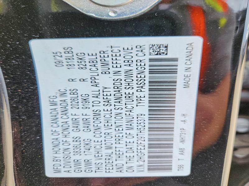 Продажа на аукционе авто 2026 Honda Civic, vin: 2HGFE2F29TH525379, номер лота: 57147126