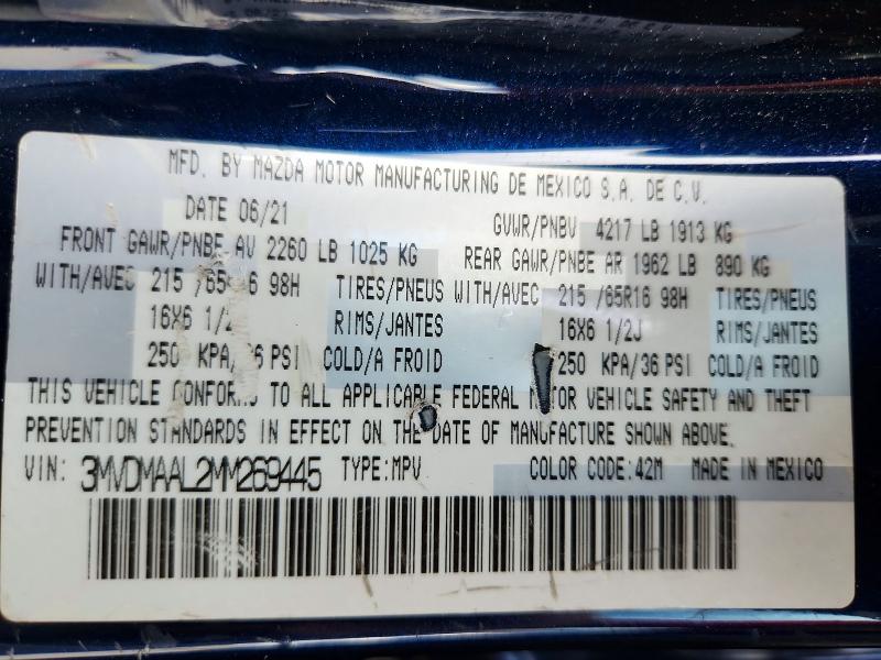 55927516 :رقم المزاد ، 3MVDMAAL2MM269445 vin ، 2021 Mazda Cx-30 مزاد بيع