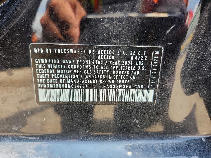 Aukcja sprzedaży 2022 Volkswagen Jetta, vin: 3VW7M7BU0NM014297, numer aukcji: 56276836