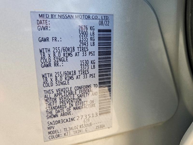 Продажа на аукционе авто 2022 Nissan Pathfinder, vin: 5N1DR3CA1NC273513, номер лота: 58421476