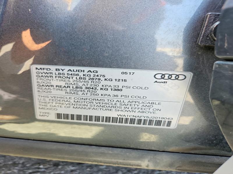 Продаж на аукціоні авто 2018 Audi Q5, vin: WA1CNAFY5J2018043, номер лоту: 58983676