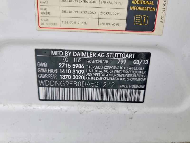 57611296 :رقم المزاد ، WDDNG9EB8DA531212 vin ، 2013 Mercedes-benz S مزاد بيع