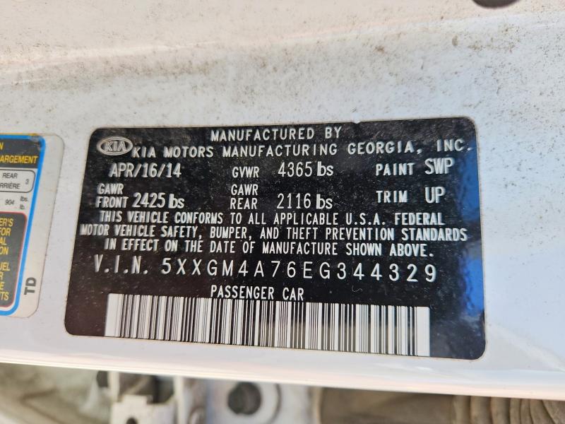 Auction sale of the 2014 Kia Optima, vin: 5XXGM4A76EG344329, lot number: 56285506
