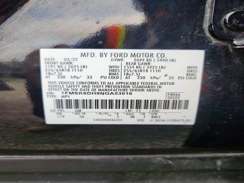 Aukcja sprzedaży 2022 Ford Explorer, vin: 1FMSK8DH9NGA53016, numer aukcji: 56316536