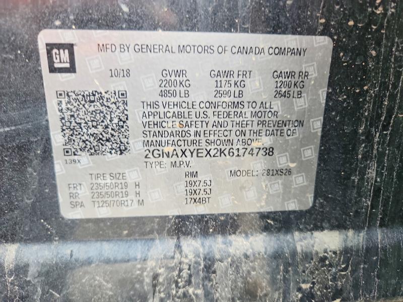 Продаж на аукціоні авто 2019 Chevrolet Equinox, vin: 2GNAXYEX2K6174738, номер лоту: 58453926