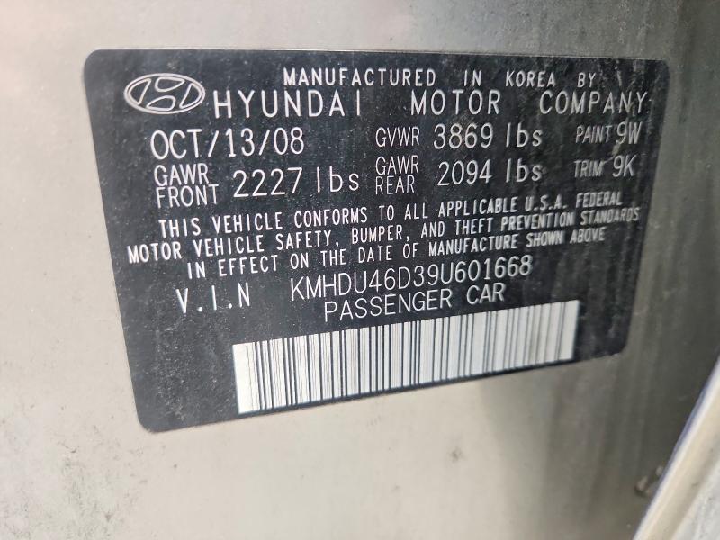 Aukcja sprzedaży 2009 Hyundai Elantra, vin: KMHDU46D39U601668, numer aukcji: 58313376