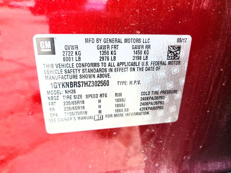 54142646 :رقم المزاد ، 1GYKNBRS7HZ302560 vin ، 2017 Cadillac Xt5 مزاد بيع