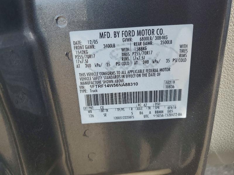 Продаж на аукціоні авто 2006 Ford F150, vin: 1FTRF14W56NA88310, номер лоту: 55856466