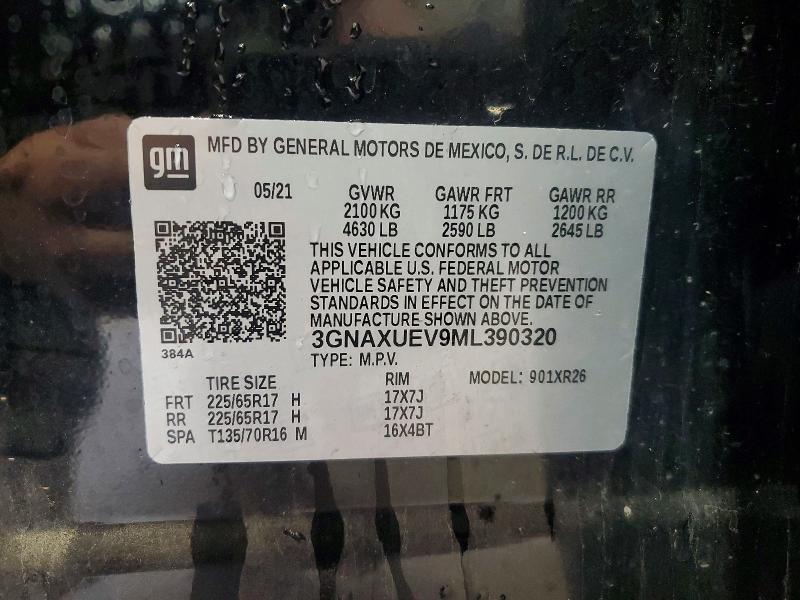 58332396 :رقم المزاد ، 3GNAXUEV9ML390320 vin ، 2021 Chevrolet Equinox مزاد بيع