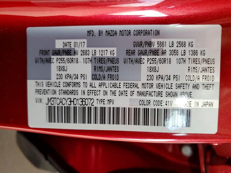 Aukcja sprzedaży 2017 Mazda Cx-9, vin: JM3TCACY3H0136072, numer aukcji: 59079676