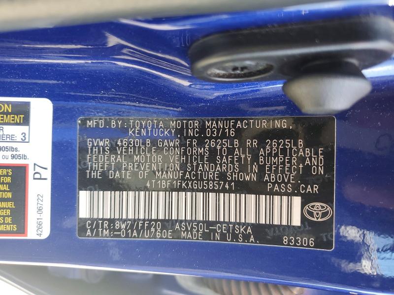 Aukcja sprzedaży 2016 Toyota Camry, vin: 4T1BF1FKXGU585741, numer aukcji: 56403236