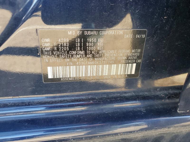 2019 Subaru Impreza მანქანა იყიდება აუქციონზე, vin: 4S3GTAM60K3737145, აუქციონის ნომერი: 58052956