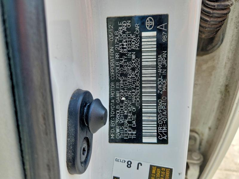 58332236 :رقم المزاد ، JTDKN3DU8C5435252 vin ، 2012 Toyota Prius مزاد بيع