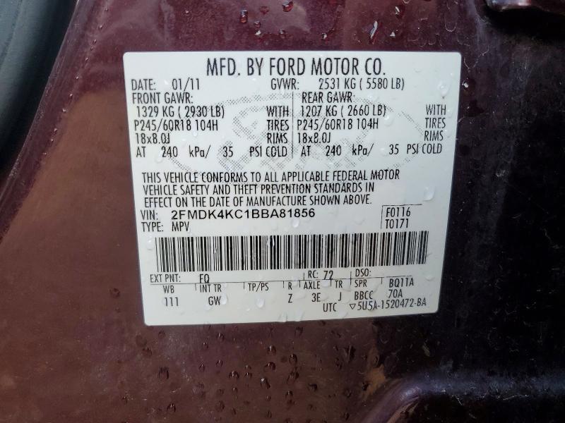 56800486 :رقم المزاد ، 2FMDK4KC1BBA81856 vin ، 2011 Ford Edge مزاد بيع