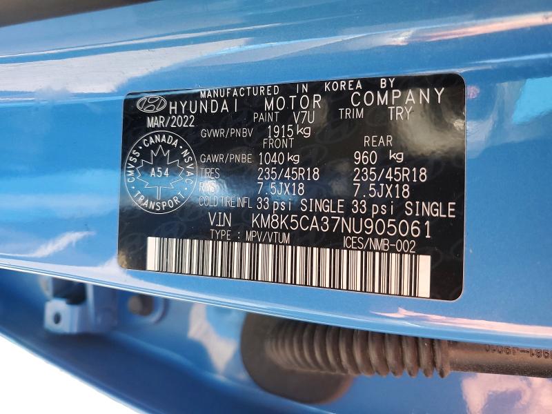 Продажа на аукционе авто 2022 Hyundai Kona, vin: KM8K5CA37NU905061, номер лота: 55256736