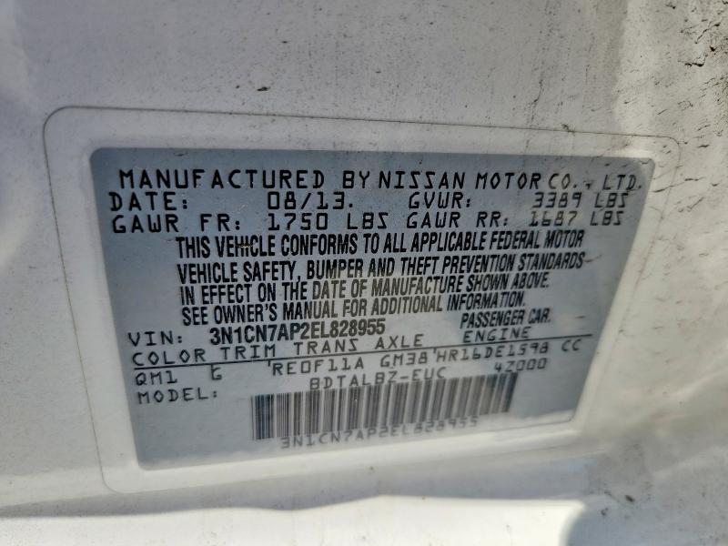 Продажа на аукционе авто 2014 Nissan Versa, vin: 3N1CN7AP2EL828955, номер лота: 56498856
