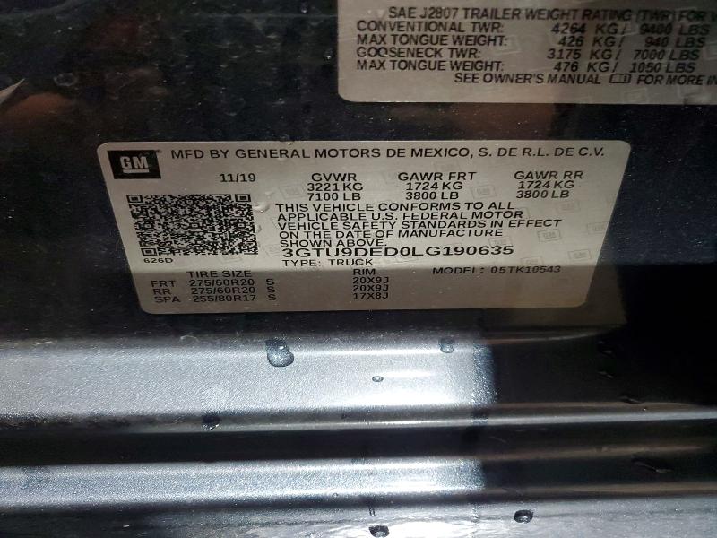 Продажа на аукционе авто 2020 Gmc Sierra, vin: 3GTU9DED0LG190635, номер лота: 56270826