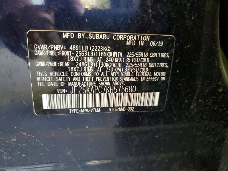 Aukcja sprzedaży 2019 Subaru Forester, vin: JF2SKAPC7KH575680, numer aukcji: 57007426