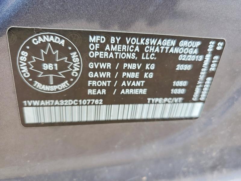 Aukcja sprzedaży 2013 Volkswagen Passat, vin: 1VWAH7A32DC107762, numer aukcji: 56250096
