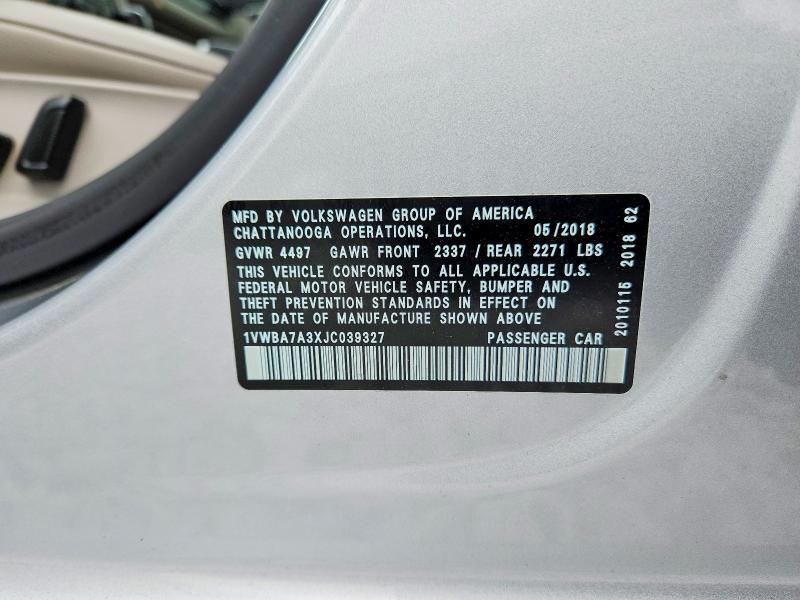 55425576 :رقم المزاد ، 1VWBA7A3XJC039327 vin ، 2018 Volkswagen Passat مزاد بيع