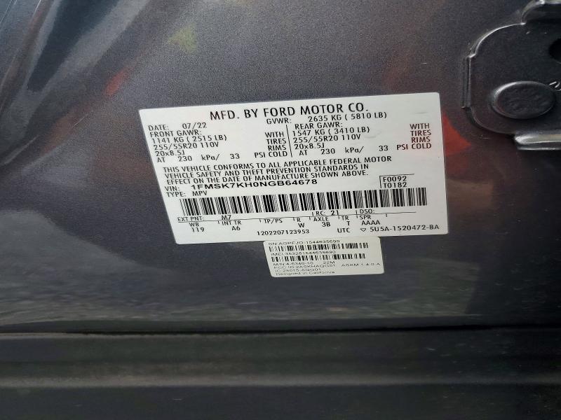 Продажа на аукционе авто 2022 Ford Explorer, vin: 1FMSK7KH0NGB64678, номер лота: 57618806