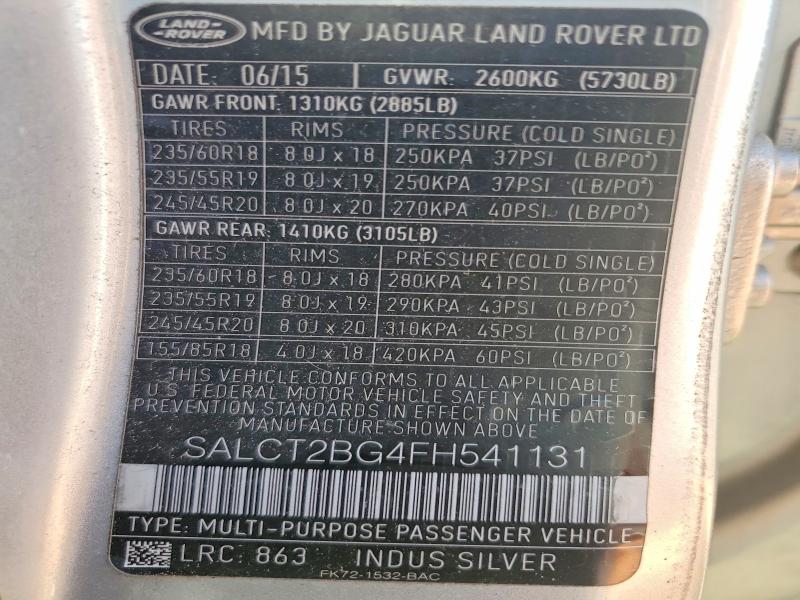Aukcja sprzedaży 2015 Land Rover Discovery Sport, vin: SALCT2BG4FH541131, numer aukcji: 54981966