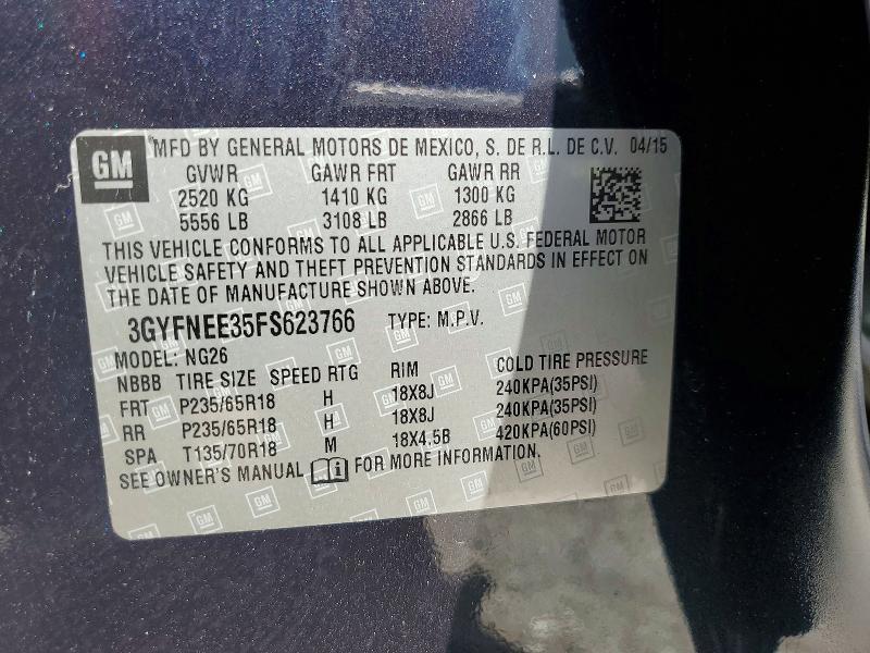 55805526 :رقم المزاد ، 3GYFNEE35FS623766 vin ، 2015 Cadillac Srx مزاد بيع