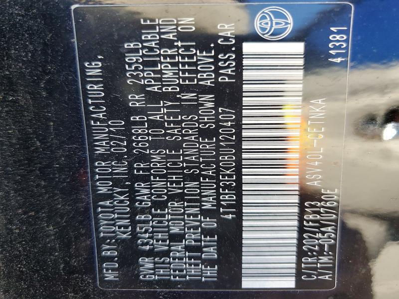 Aukcja sprzedaży 2011 Toyota Camry, vin: 4T1BF3EK0BU120407, numer aukcji: 55790576