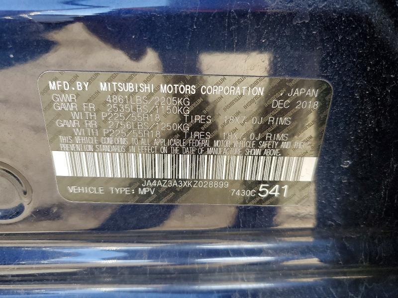 Продаж на аукціоні авто 2019 Mitsubishi Outlander, vin: JA4AZ3A3XKZ028899, номер лоту: 54610786