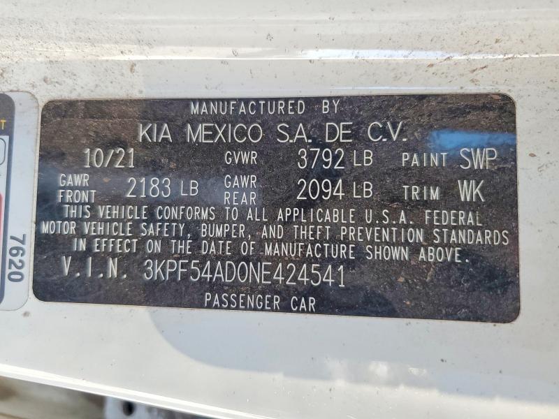 Продаж на аукціоні авто 2022 Kia Forte, vin: 3KPF54AD0NE424541, номер лоту: 57018506