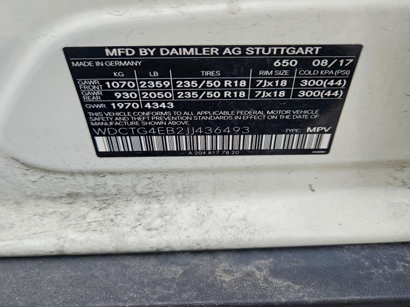 Aukcja sprzedaży 2018 Mercedes-benz Gla, vin: WDCTG4EB2JJ436493, numer aukcji: 58508276