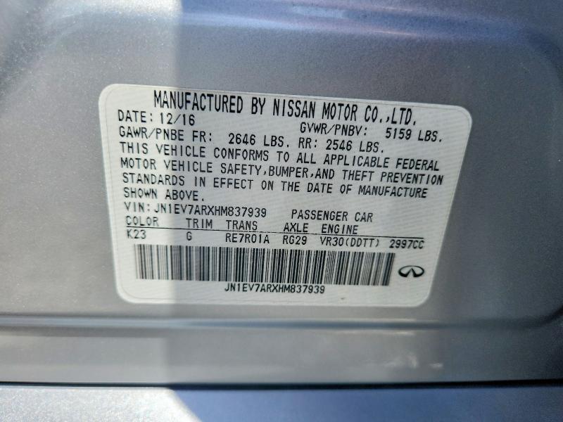 Продажа на аукционе авто 2017 Infiniti Q50, vin: JN1EV7ARXHM837939, номер лота: 55618146