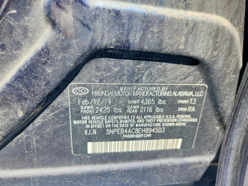 2014 Hyundai Sonata მანქანა იყიდება აუქციონზე, vin: 5NPEB4AC8EH894503, აუქციონის ნომერი: 53903836