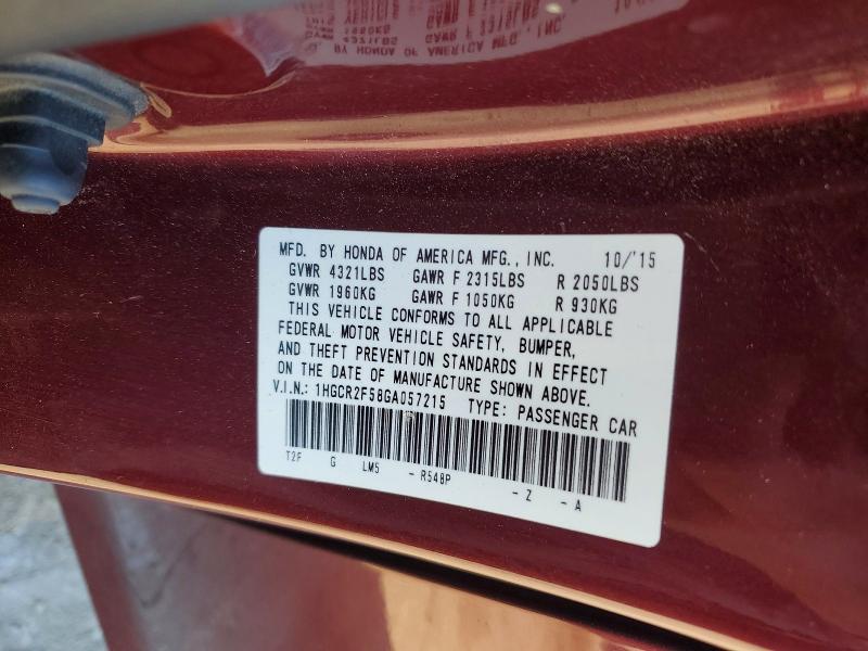 Aukcja sprzedaży 2016 Honda Accord, vin: 1HGCR2F58GA057215, numer aukcji: 58454226