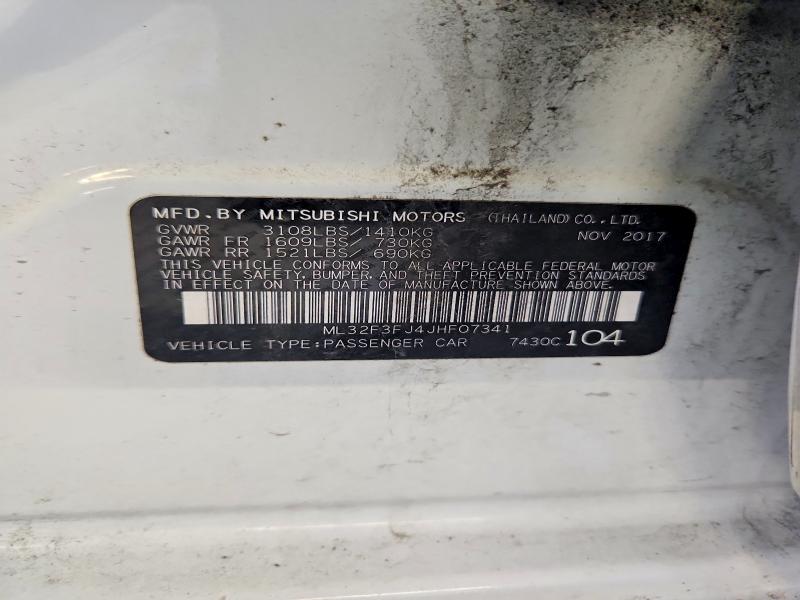 2018 Mitsubishi Mirage მანქანა იყიდება აუქციონზე, vin: ML32F3FJ4JHF07341, აუქციონის ნომერი: 55852836