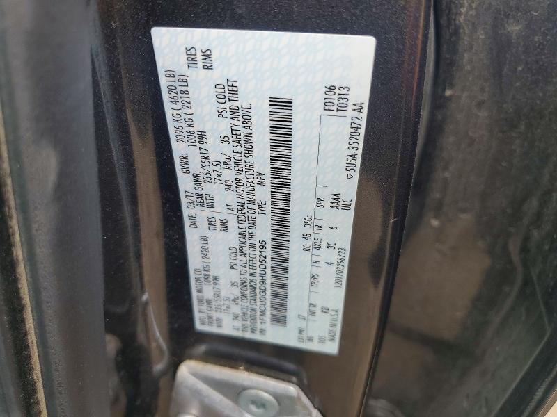 2017 Ford Escape მანქანა იყიდება აუქციონზე, vin: 1FMCU0GD9HUD52195, აუქციონის ნომერი: 56504896
