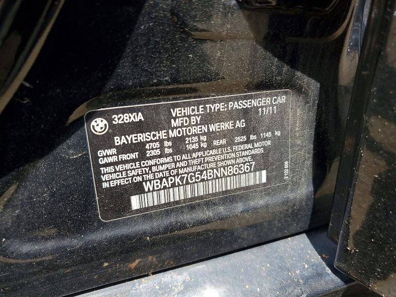 2011 Bmw 328 მანქანა იყიდება აუქციონზე, vin: WBAPK7G54BNN86367, აუქციონის ნომერი: 57499356