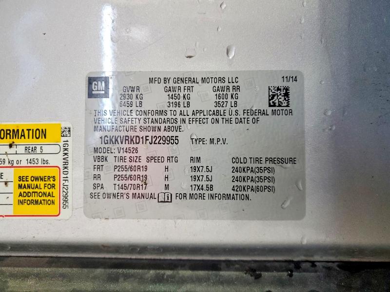 2015 Gmc Acadia მანქანა იყიდება აუქციონზე, vin: 1GKKVRKD1FJ229955, აუქციონის ნომერი: 58760726