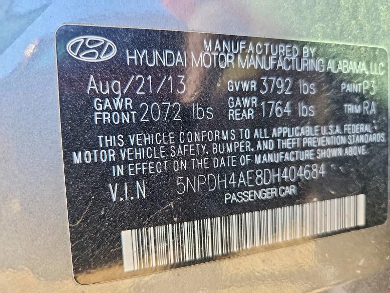 2013 Hyundai Elantra მანქანა იყიდება აუქციონზე, vin: 5NPDH4AE8DH404684, აუქციონის ნომერი: 57120776